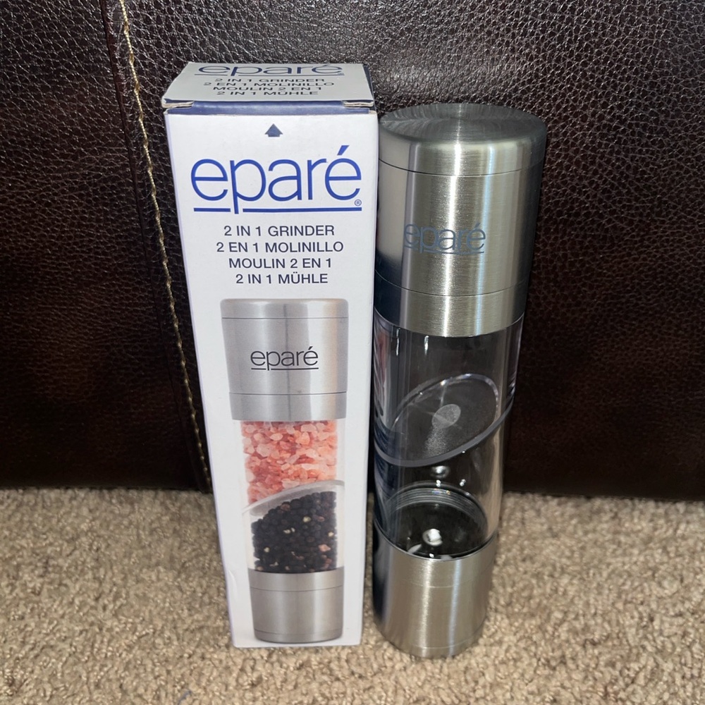 EPARE Dual 2 in 1 SALT & PEPPER MILL Grinder Combo Stainless Steel—NEW (NIB)